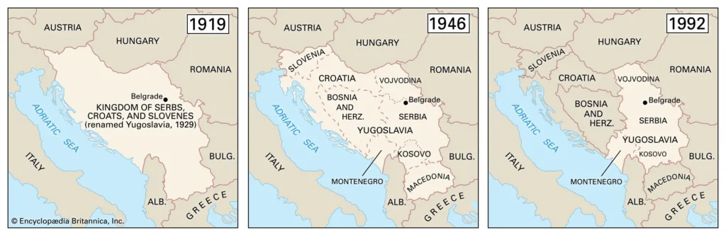 Peta Yugoslavia dari tahun 1919 hingga 1992